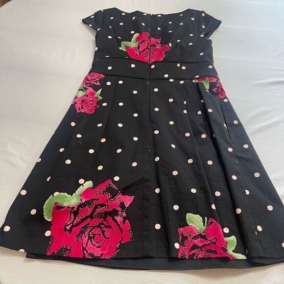 Nanette Lepore Black Floral Polka Dot Print Fit & Flare Dress Size 6 - Picture 5 of 6